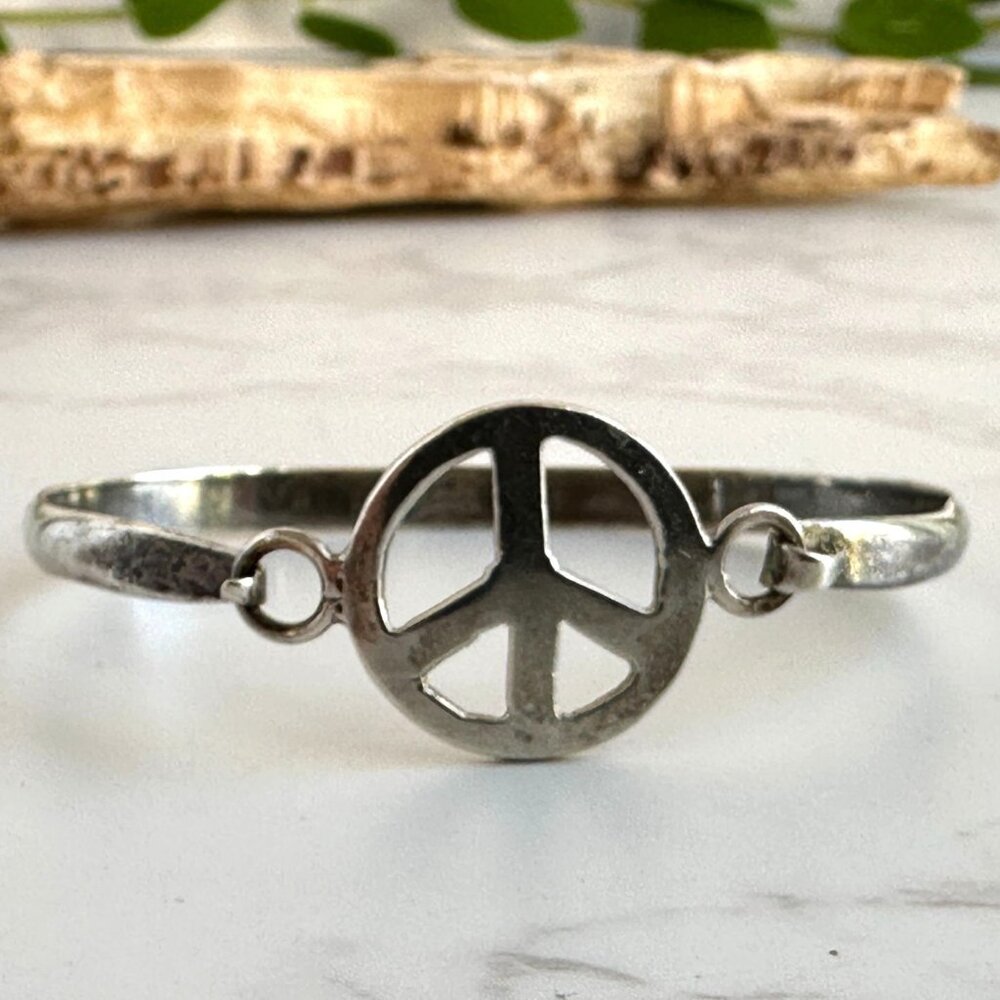 Sterling Silver Peace Sign Baby Bangle 925 Mexico